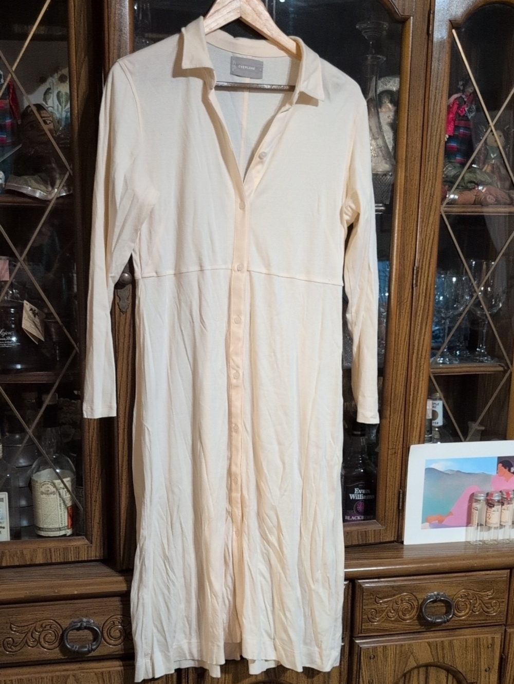 Everlane Cream Long Button-Front Dress